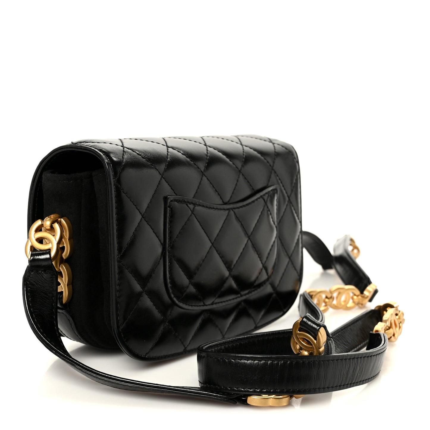 Shiny Calfskin Quilted Suede Goatskin Mini Messenger Black