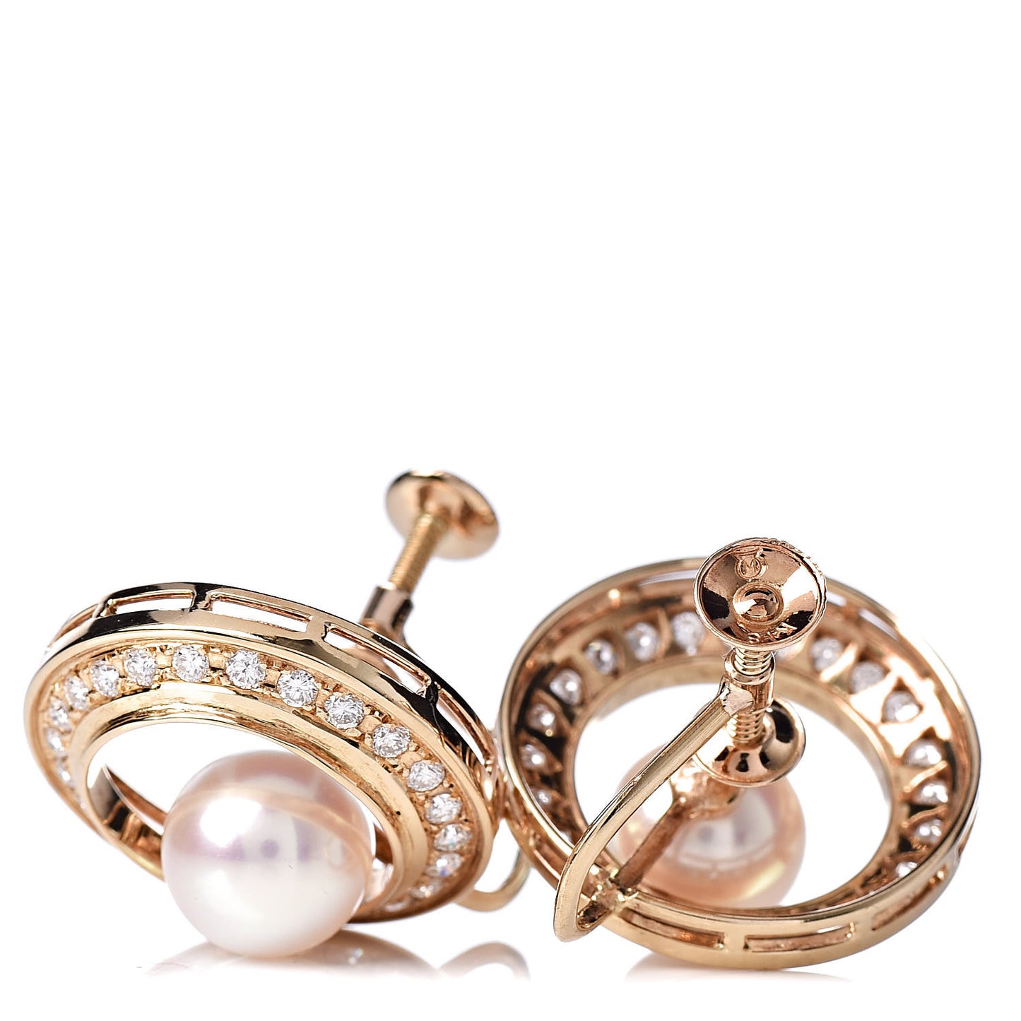 18K Yellow Gold Diamond Akoya Pearl 8mm Screw On Earrings