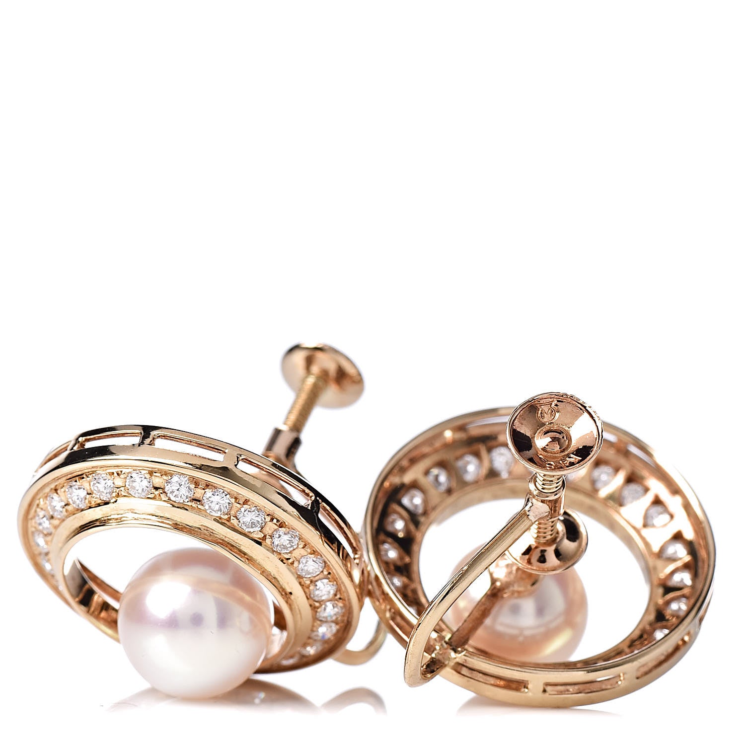 Mikimoto 18K Yellow Gold Diamond Akoya Pearl 8mm Screw On Earrings 4 of 4