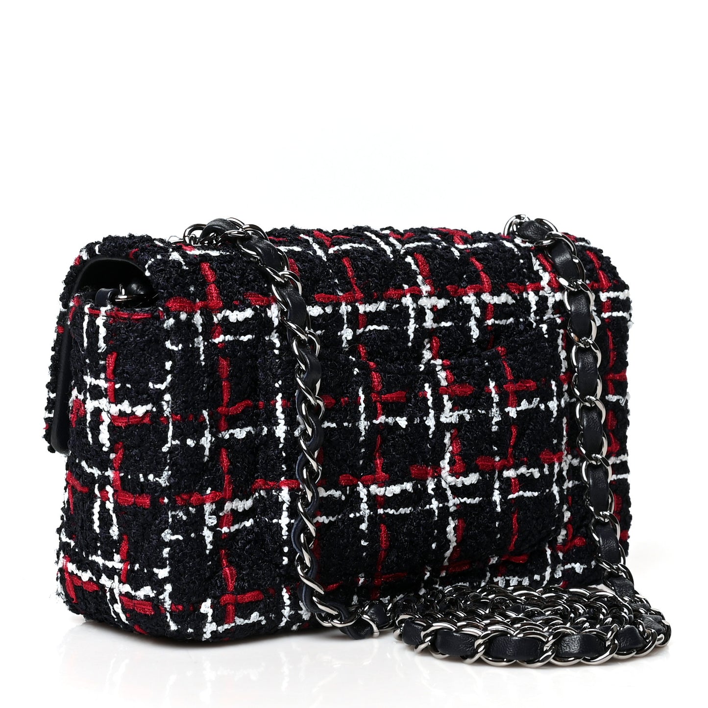 Tweed Quilted Mini Rectangular Flap Navy Blue White Red