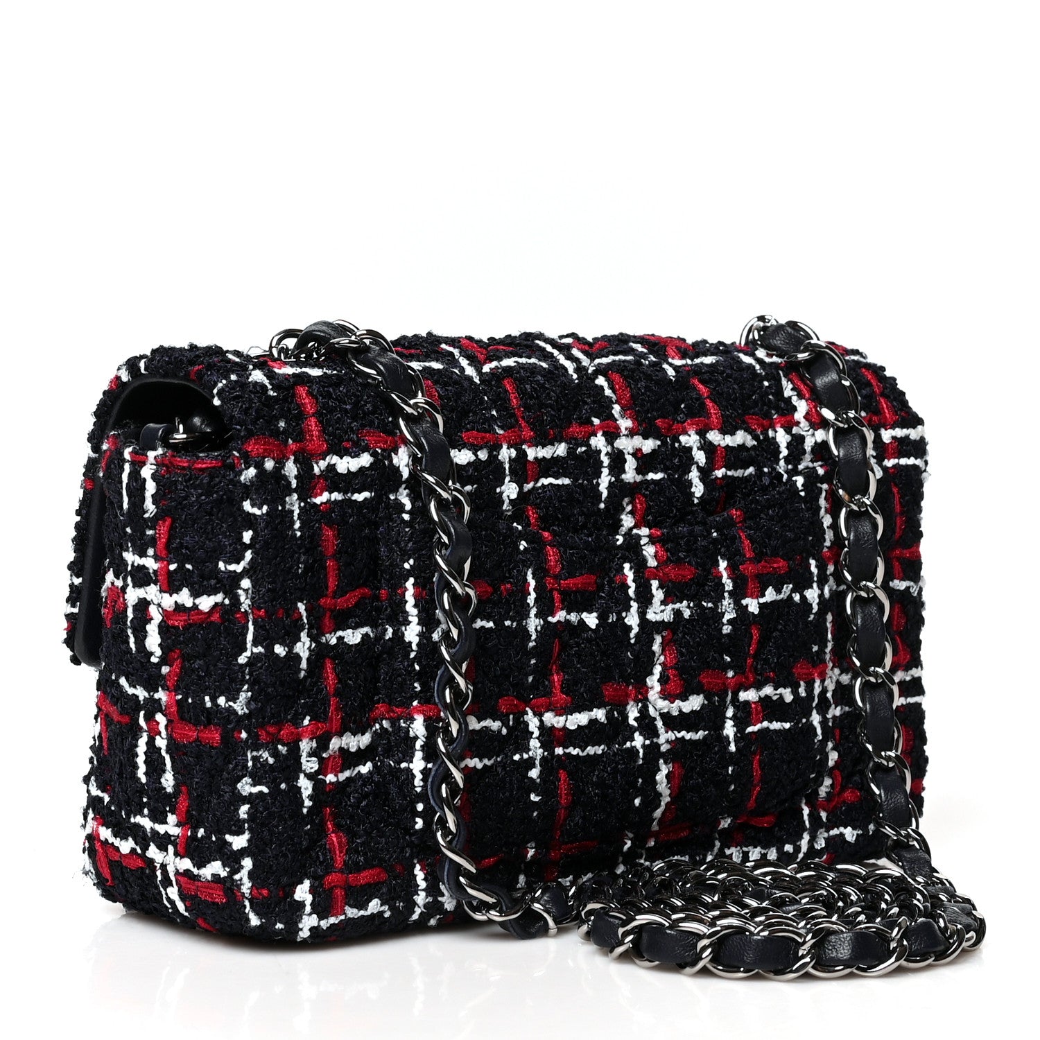 Chanel Tweed Quilted Mini Rectangular Flap Navy Blue White Red 2 of 10