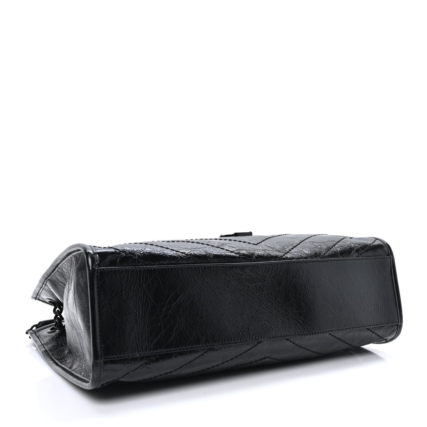 Crinkled Calfskin Matelasse Monogram Medium Niki Shopper Tote Black