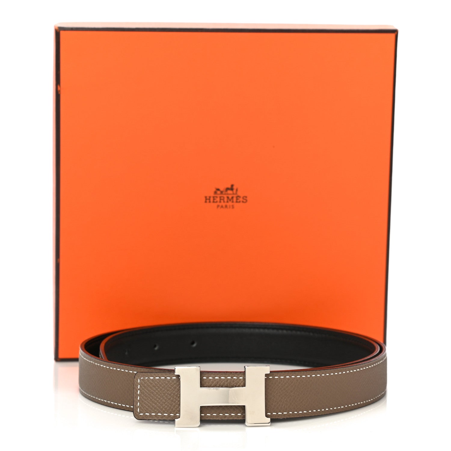 Hermes Swift Epsom 24mm Mini Constance H Belt 85 Black Etoupe 8 of 8