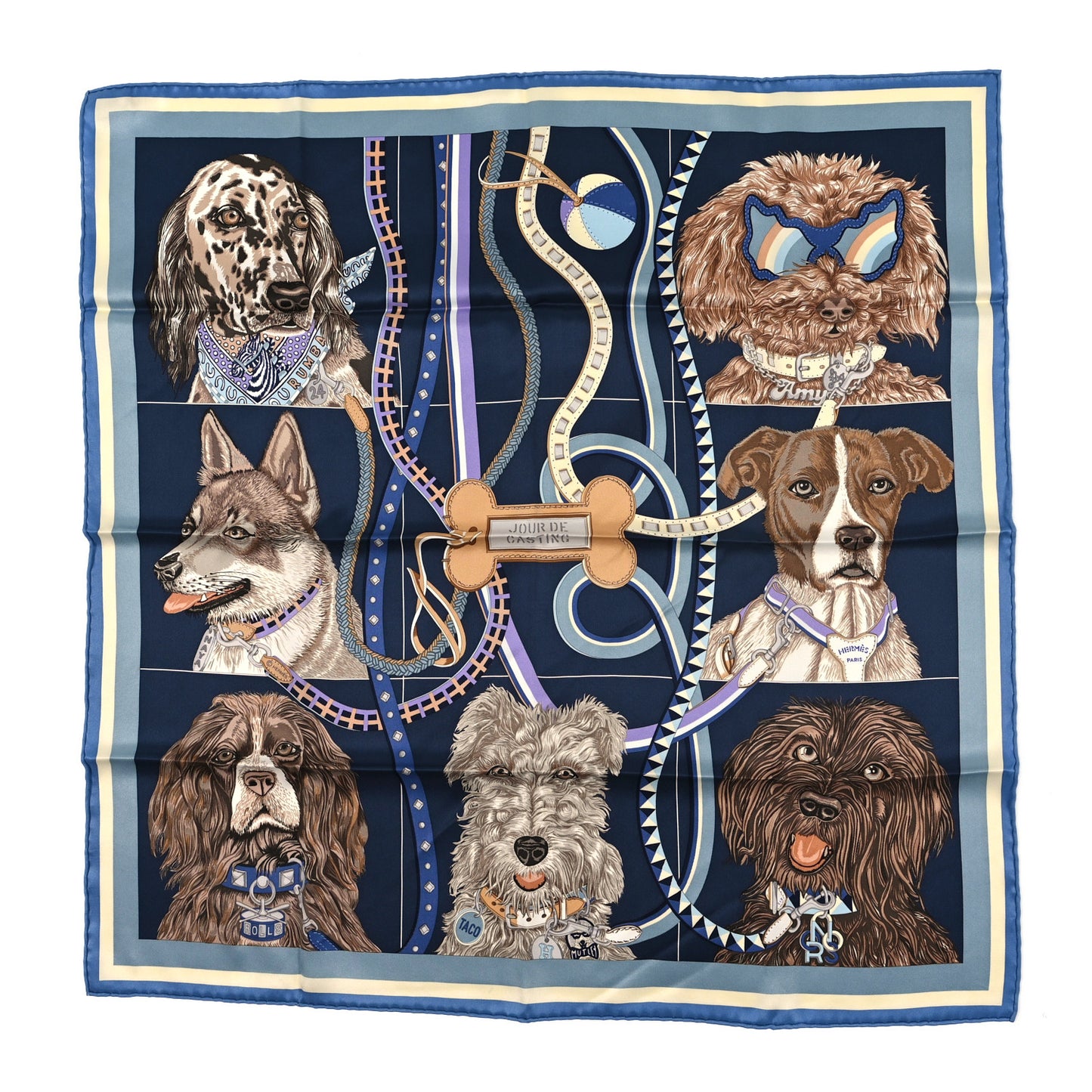 Silk Vintage Jour De Casting Scarf 70 Bleu Jean Caban Marron