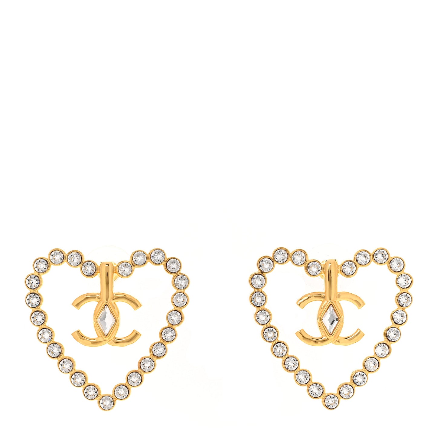 Crystal Heart CC Earrings Gold