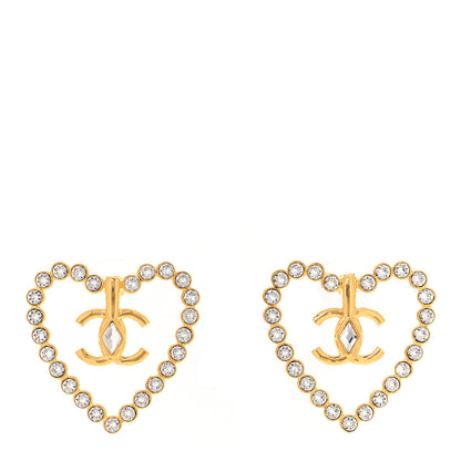 Chanel Crystal Heart CC Earrings Gold 1 of 4
