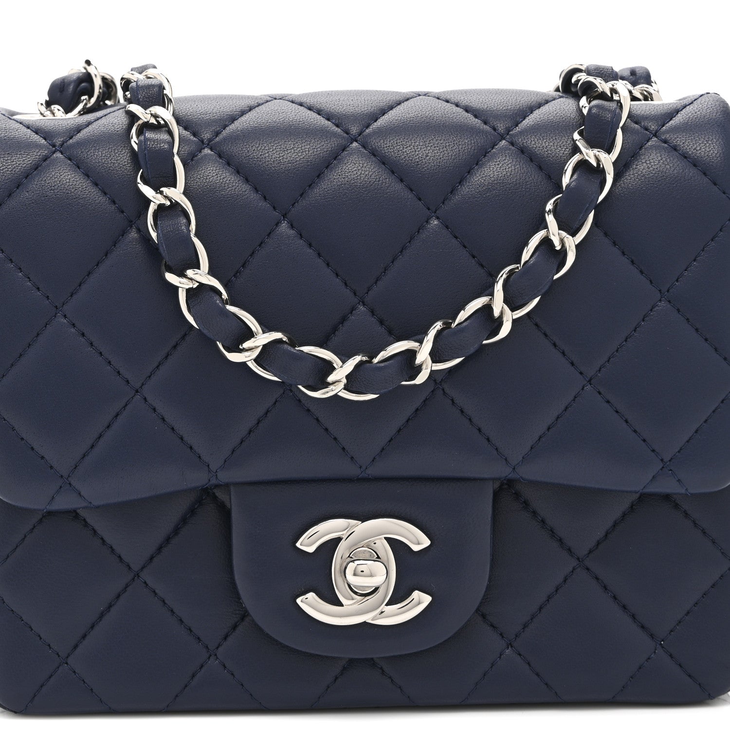 Chanel Lambskin Quilted Mini Square Flap Navy 8 of 10