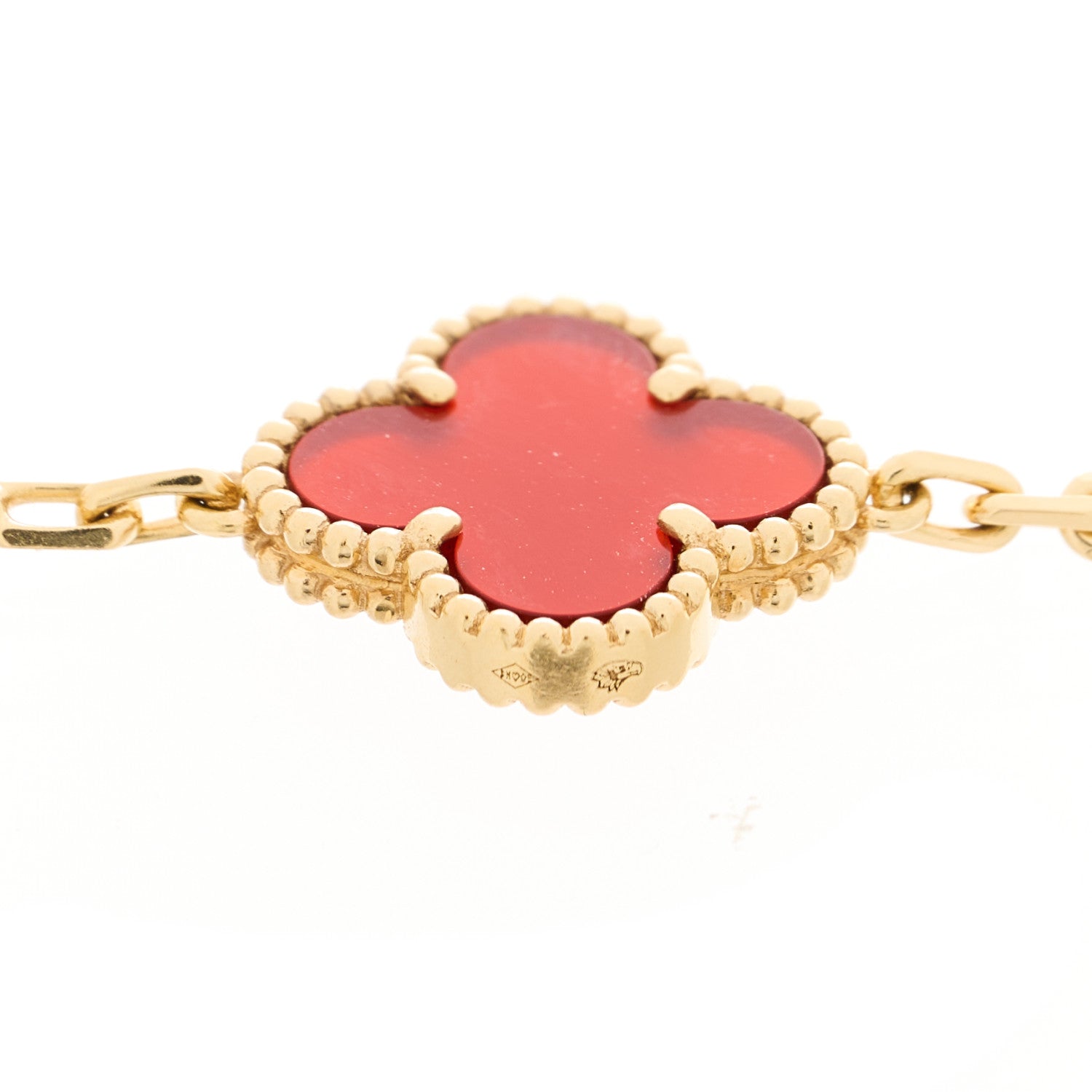 Van Cleef & Arpels 18K Yellow Gold Carnelian 5 Motifs Vintage Alhambra Bracelet 3 of 4