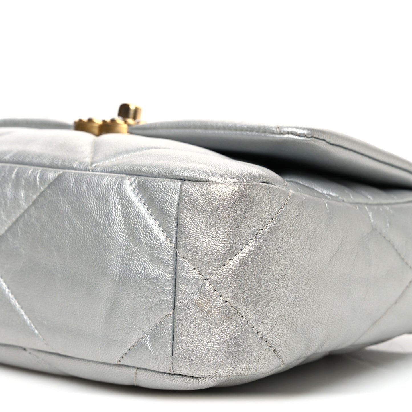 Metallic Goatskin Quilted Medium Chanel 19 Flap Silver