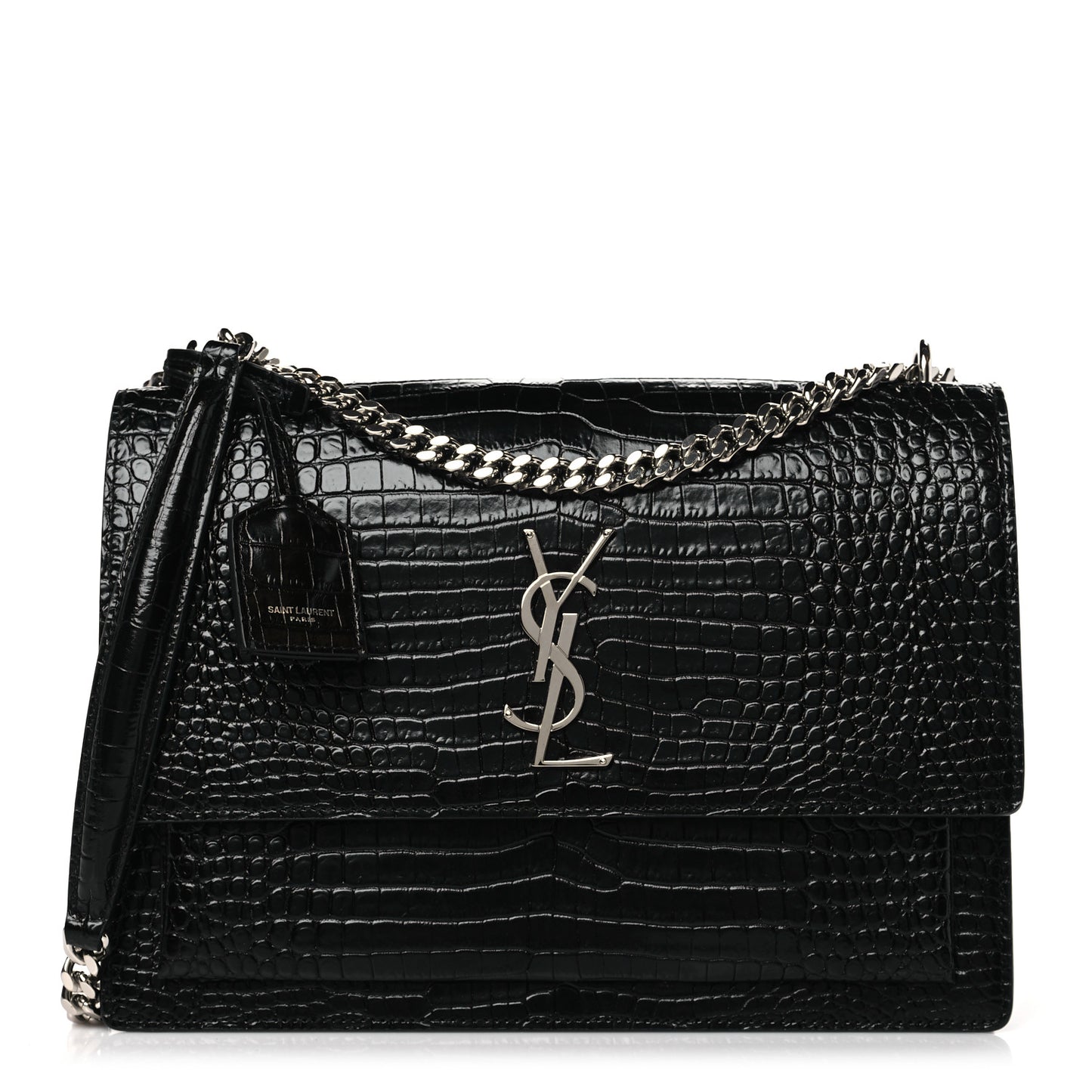 Calfskin Crocodile Embossed Large Monogram Sunset Black