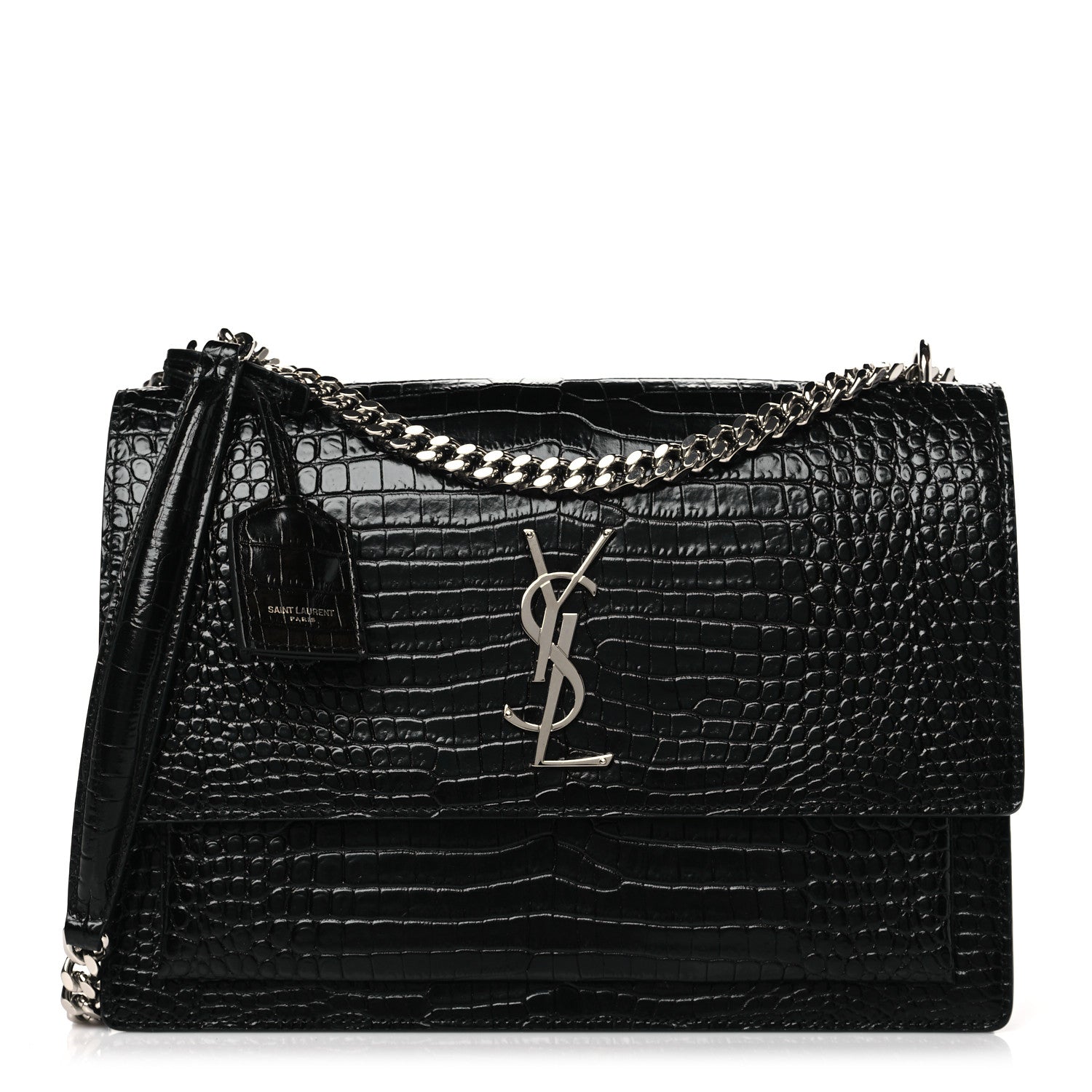 Saint Laurent Calfskin Crocodile Embossed Large Monogram Sunset Black 1 of 8