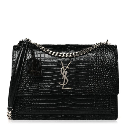 Saint Laurent Calfskin Crocodile Embossed Large Monogram Sunset Black 1 of 8