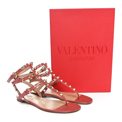 Valentino Garavani Calfskin Nappa Rockstud Ankle Wrap Flat Thong Sandals 36.5 Ginger 9 of 9