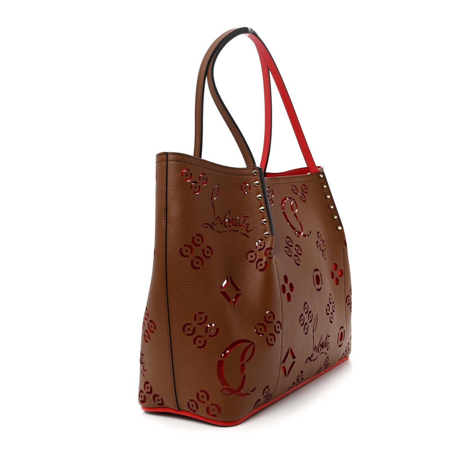 Christian Louboutin Calfskin Loubinthesky Large Perforated Cabarock Spikes Tote Biscotto 3 of 9