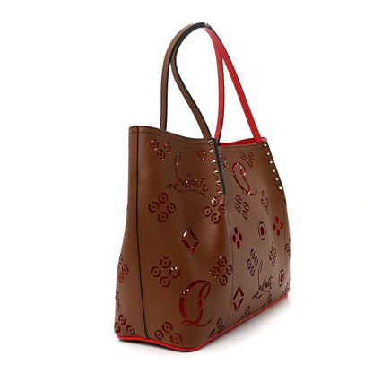 Christian Louboutin Calfskin Loubinthesky Large Perforated Cabarock Spikes Tote Biscotto 3 of 9