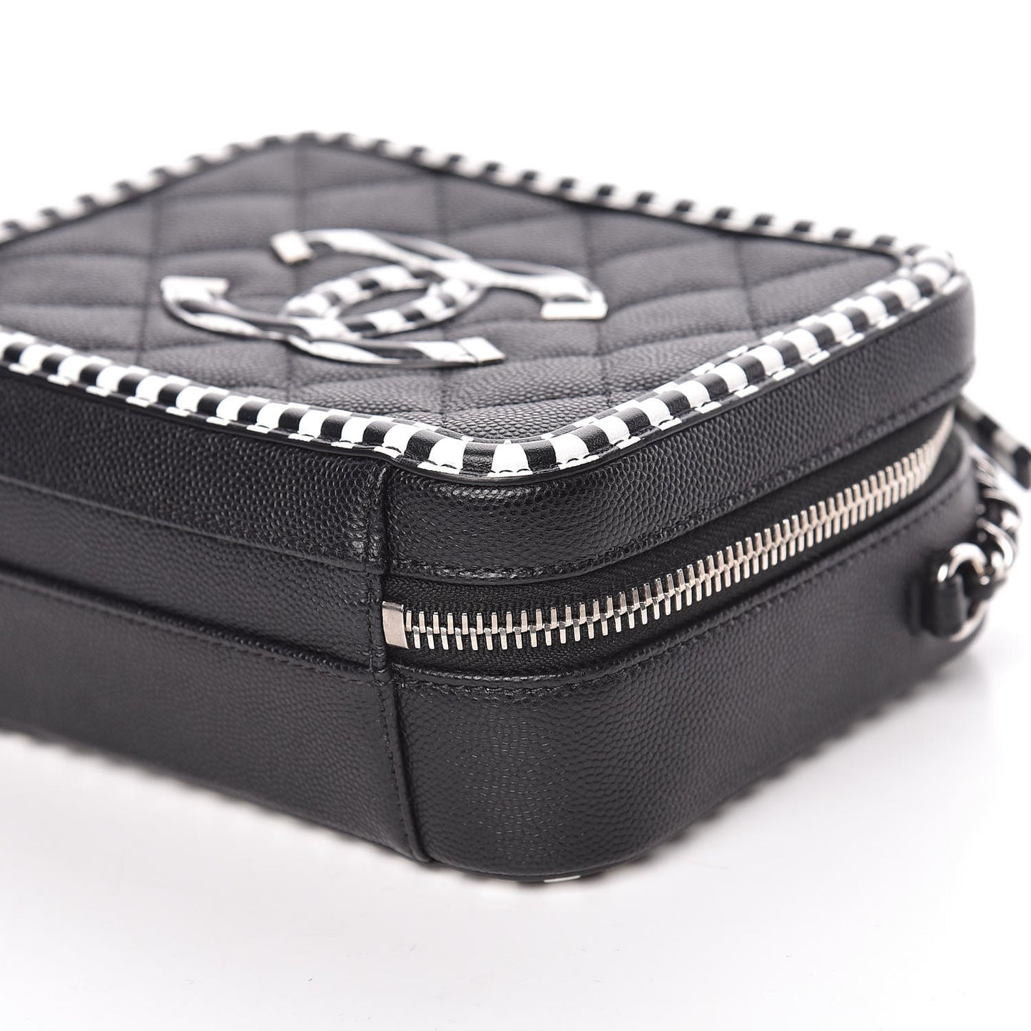 Caviar Quilted Striped Small CC Filigree Vanity Case Black White