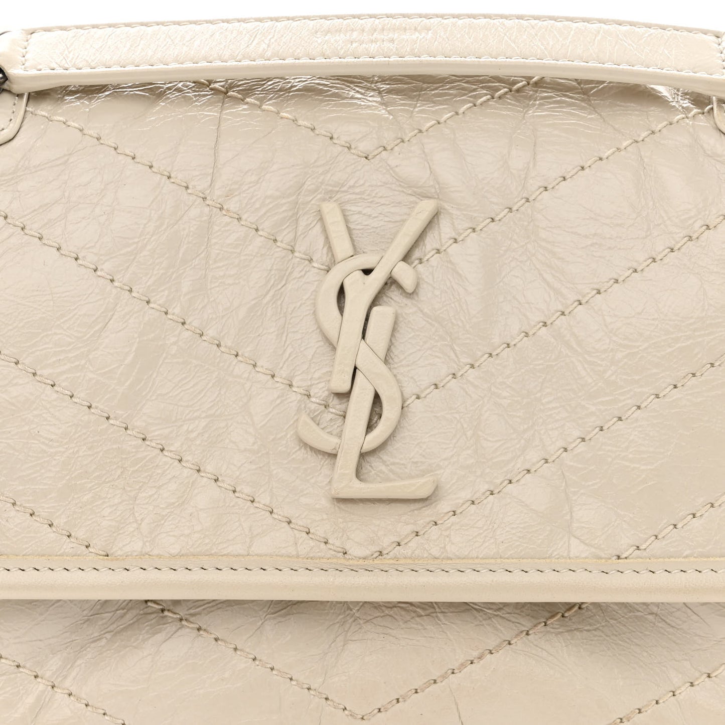 Crinkled Calfskin Matelasse Monogram Baby Niki Chain Satchel Ivory