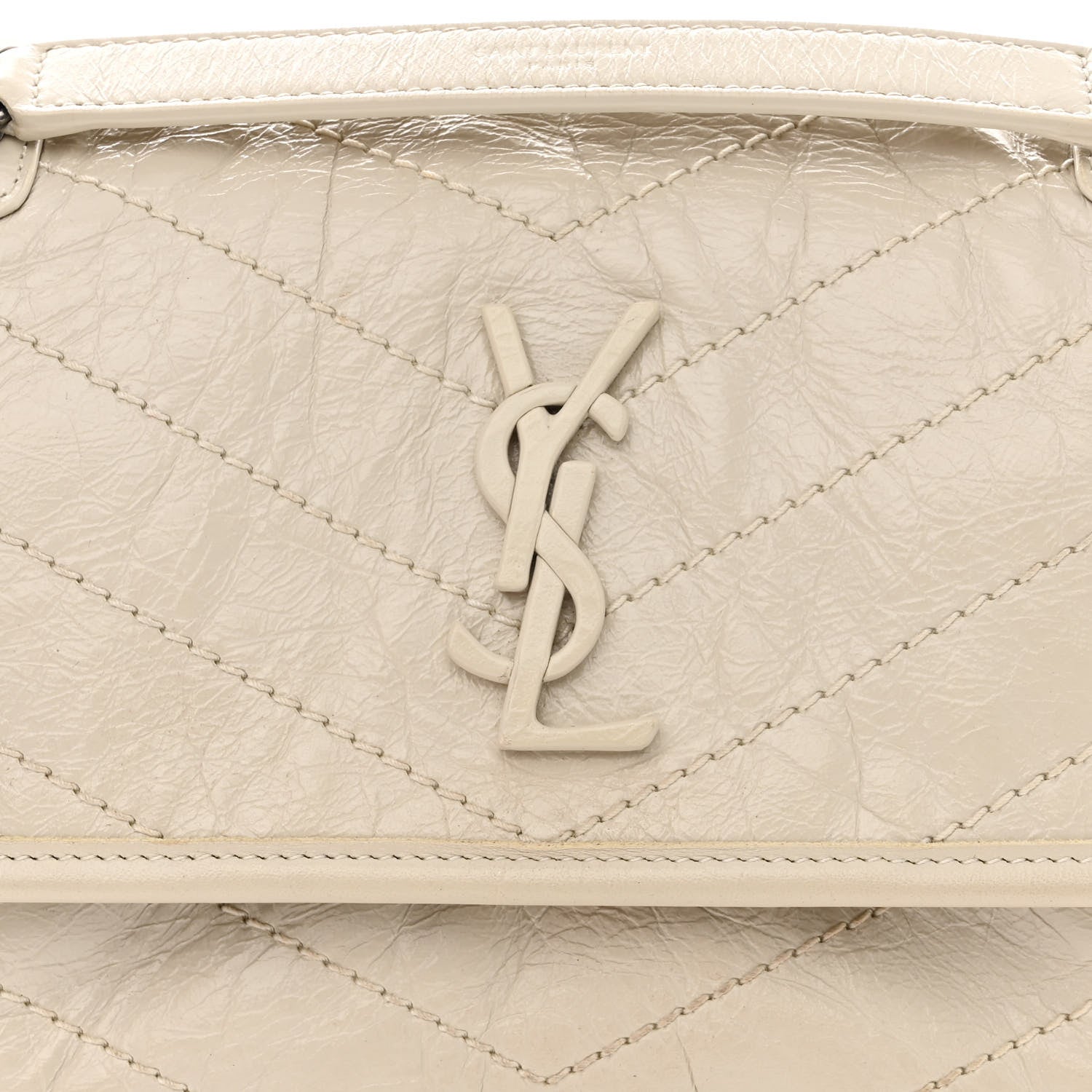 Saint Laurent Crinkled Calfskin Matelasse Monogram Baby Niki Chain Satchel Ivory 8 of 11