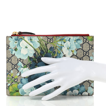 Gucci GG Supreme Monogram Blooms Small Zip Pouch Beige Blue Hibiscus Red 2 of 6