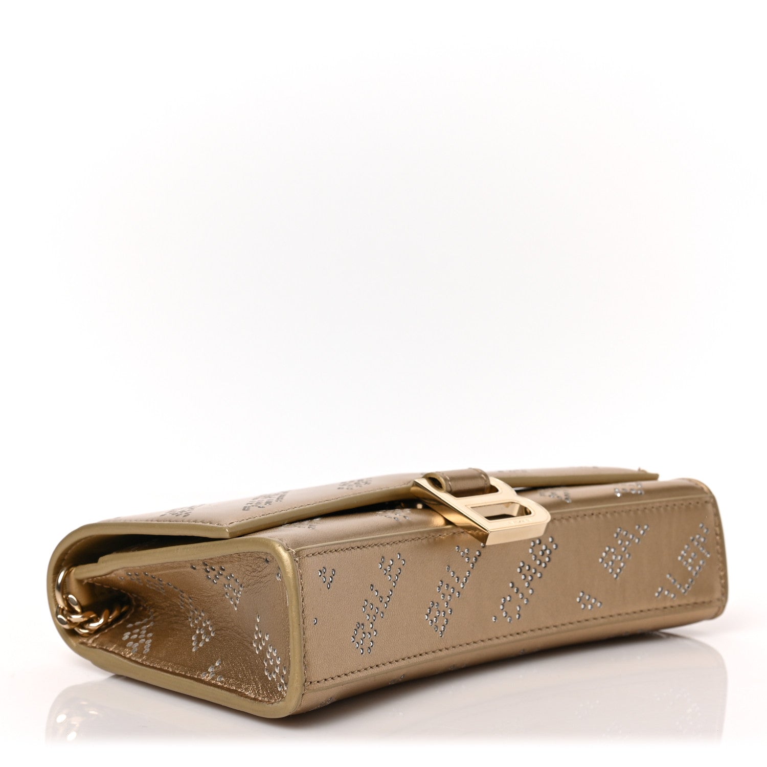 Balenciaga Metallic Smooth Calfskin Crystal Diagonal Allover Logo Hourglass Wallet Light Gold Crystal 4 of 8