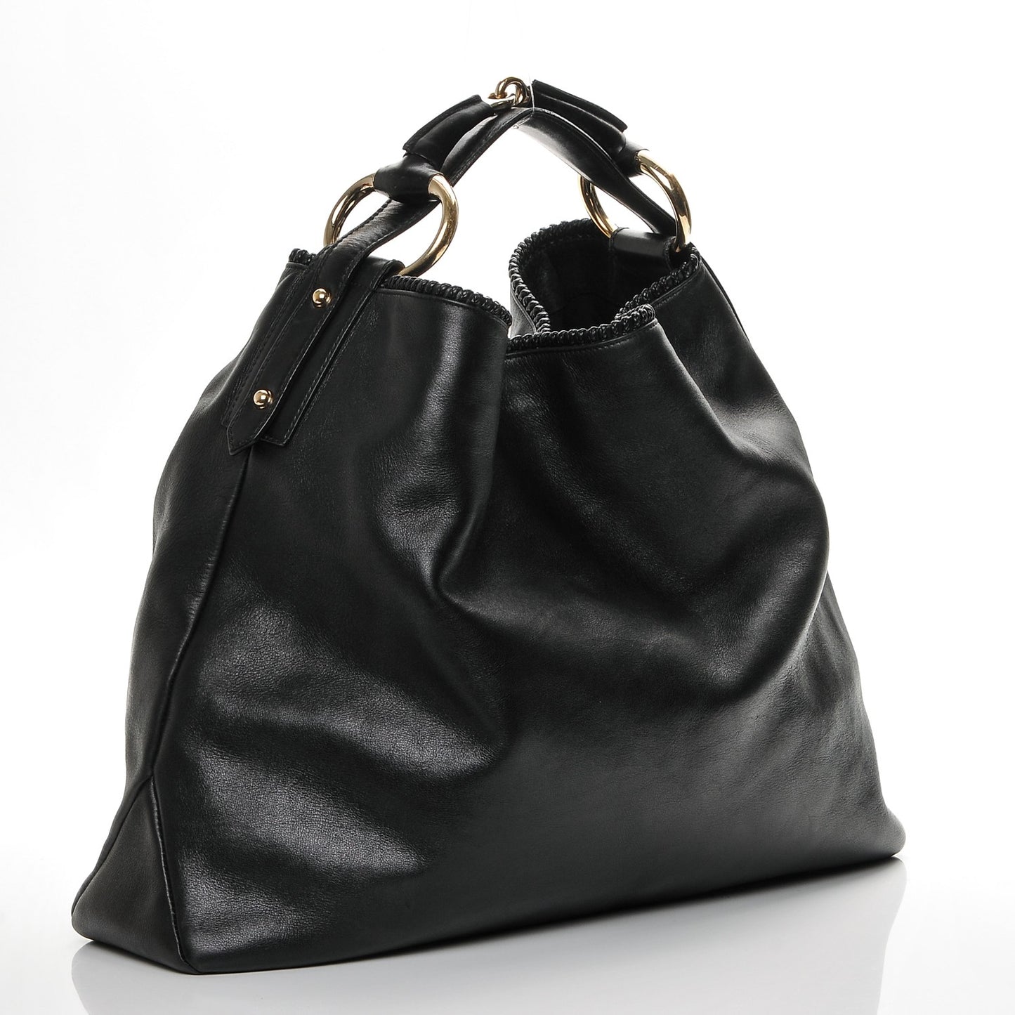 Calfskin Large Horsebit Chain Hobo Black