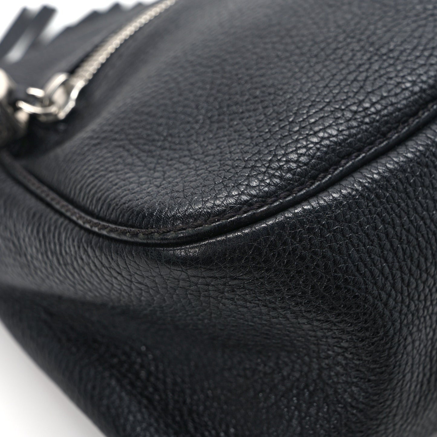 Grained Calfskin Tassel Shoulder Bag Black
