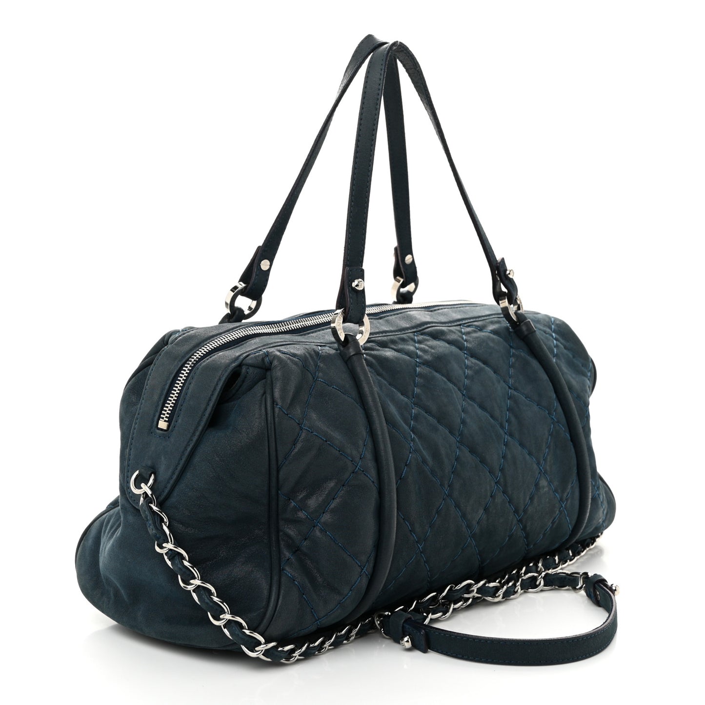 Iridescent Calfskin Quilted Relax CC Bowler Blue