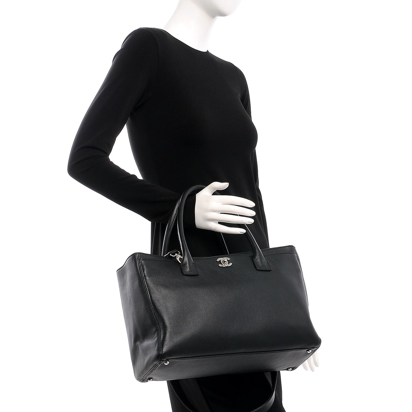 Calfskin Cerf Executive Shopper Tote Black