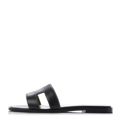 Hermes Box Calfskin Oran Sandals 38 Black 1 of 10