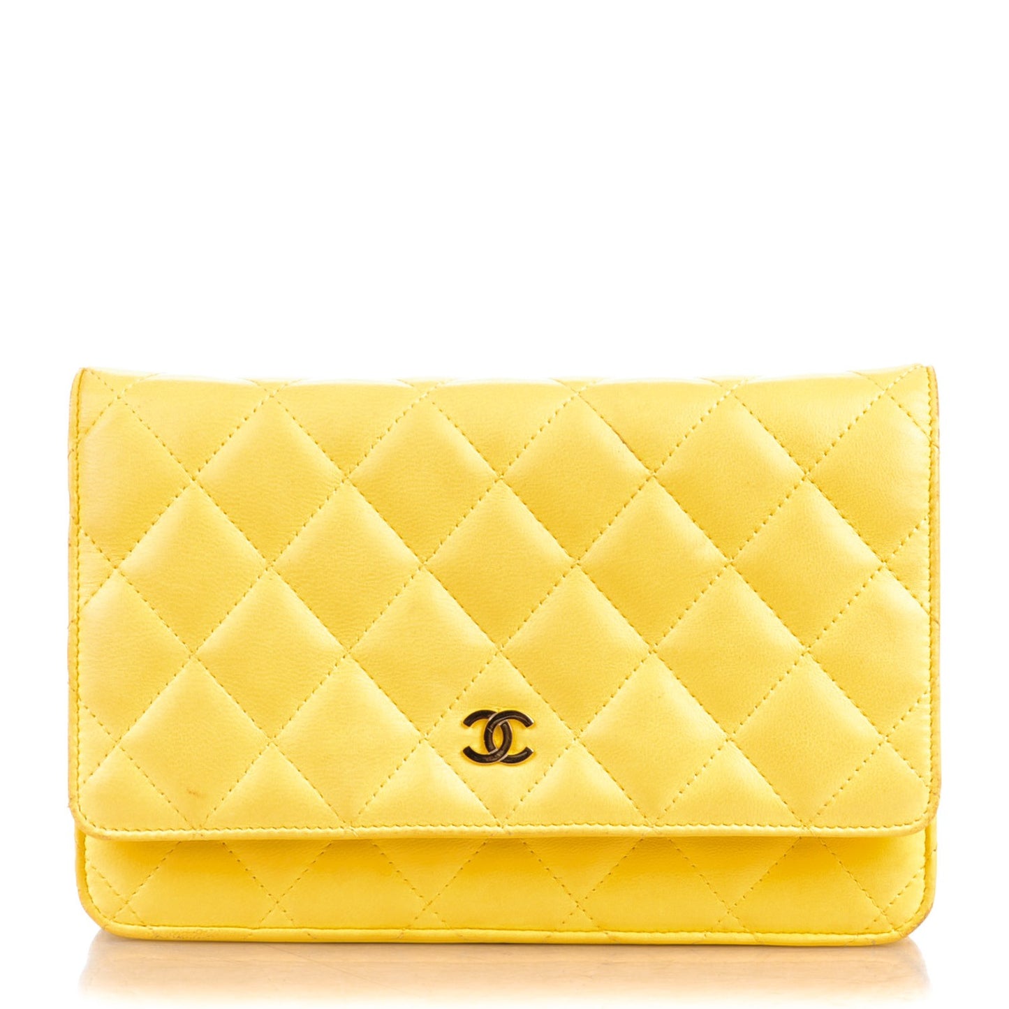 Lambskin Quilted Wallet on Chain WOC Yellow