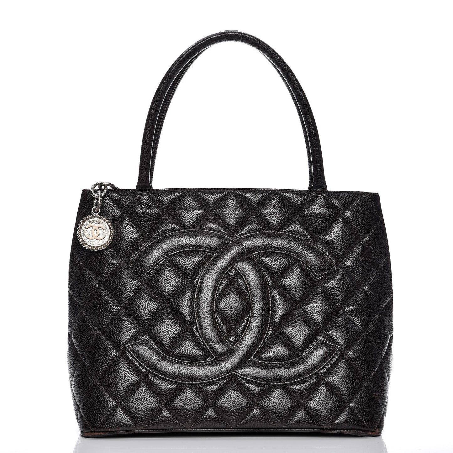 Caviar Quilted Medallion Tote Dark Brown
