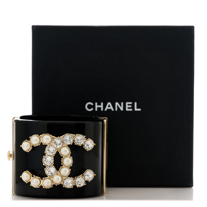 Chanel Resin Crystal Pearl Dazzling Domino CC Cuff Bracelet Black 5 of 5
