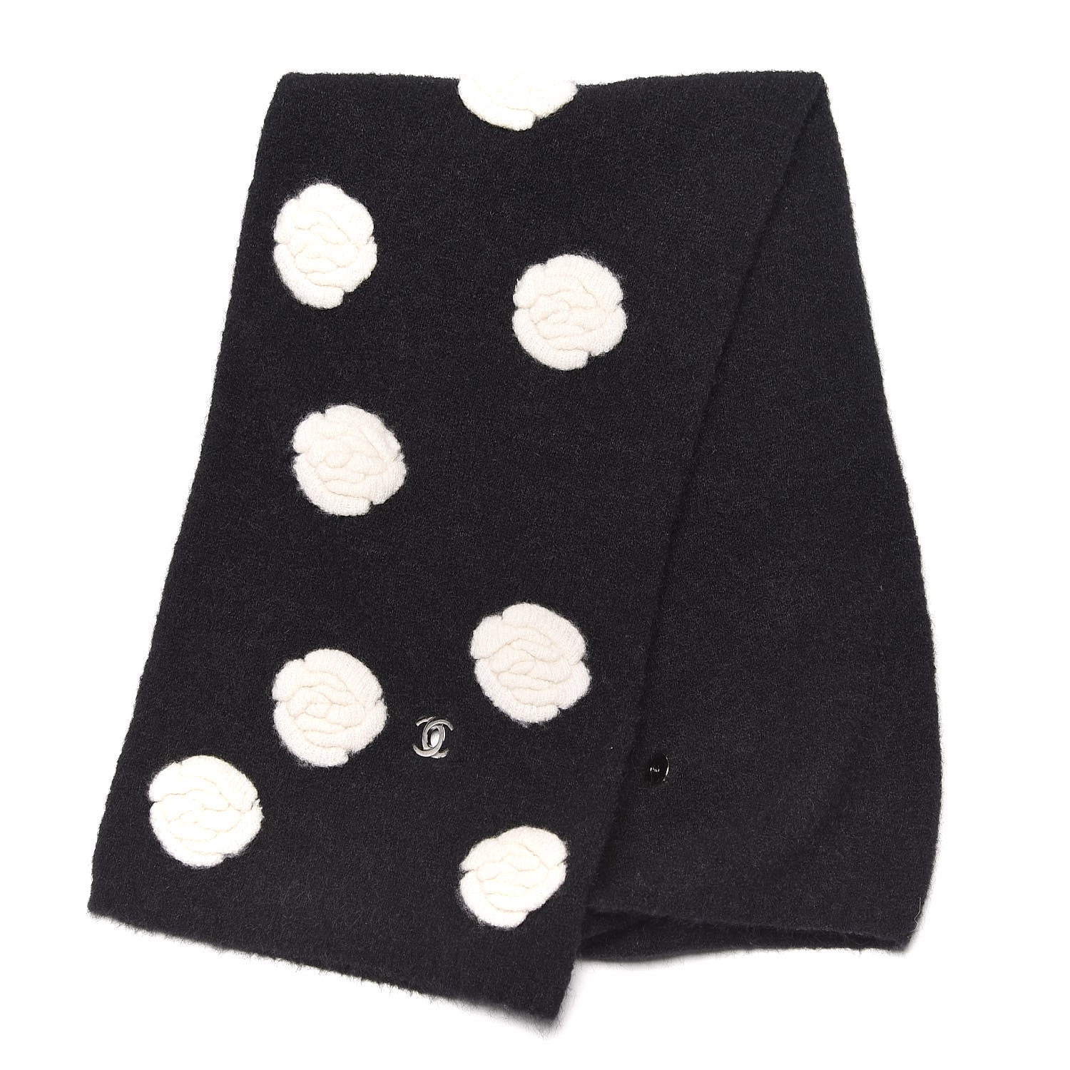 Chanel Mohair Wool Camellia CC Scarf Black White 3 of 5