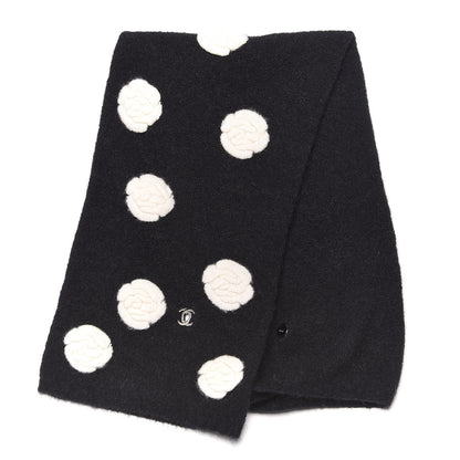 Chanel Mohair Wool Camellia CC Scarf Black White 3 of 5