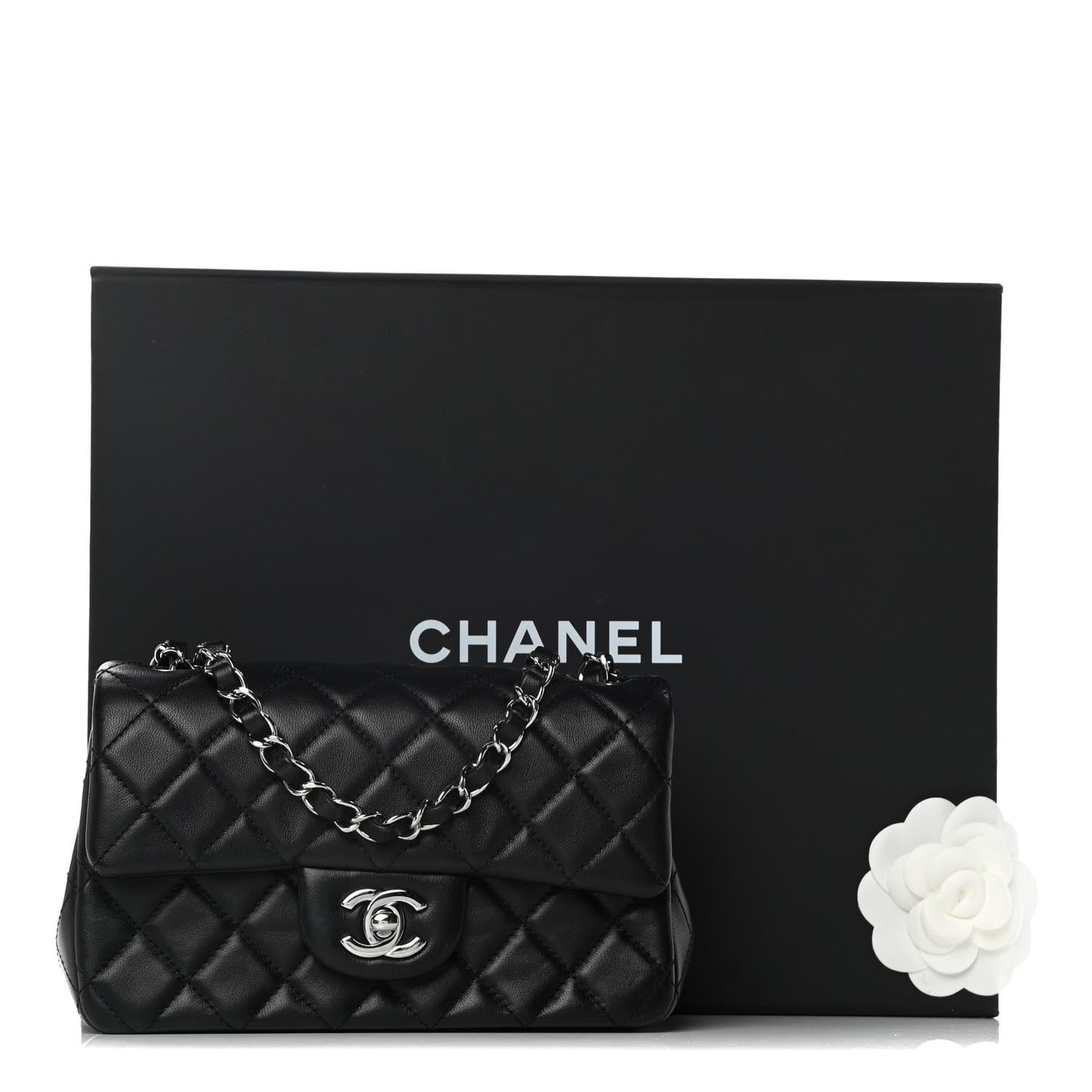 Lambskin Quilted Mini Rectangular Flap Black