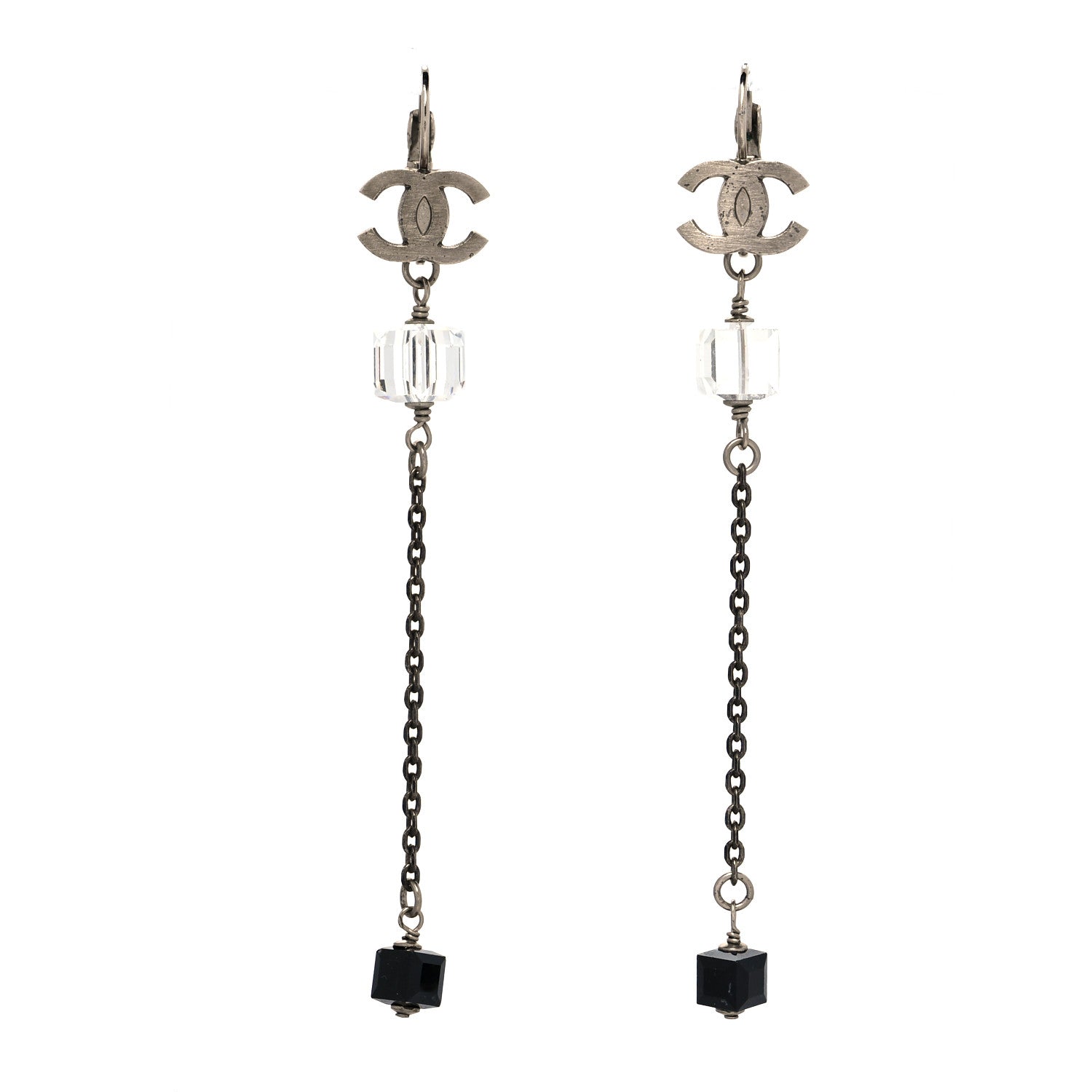 Chanel Crystal CC Dangle Earrings Silver Black 1 of 4