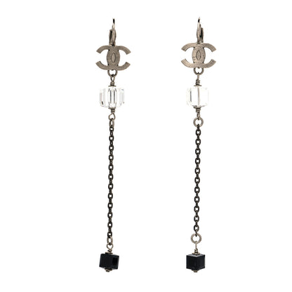 Chanel Crystal CC Dangle Earrings Silver Black 1 of 4