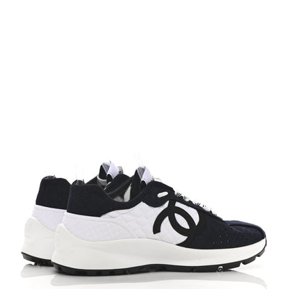 Chanel Fabric Suede Kidskin CC Sneakers 37 Dark Navy White 4 of 10