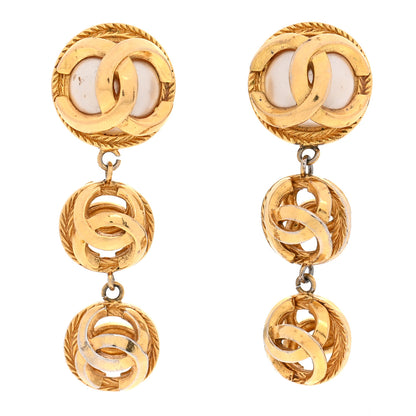 Chanel Metal Pearl CC Dangle Clip On Earrings Gold 1 of 5