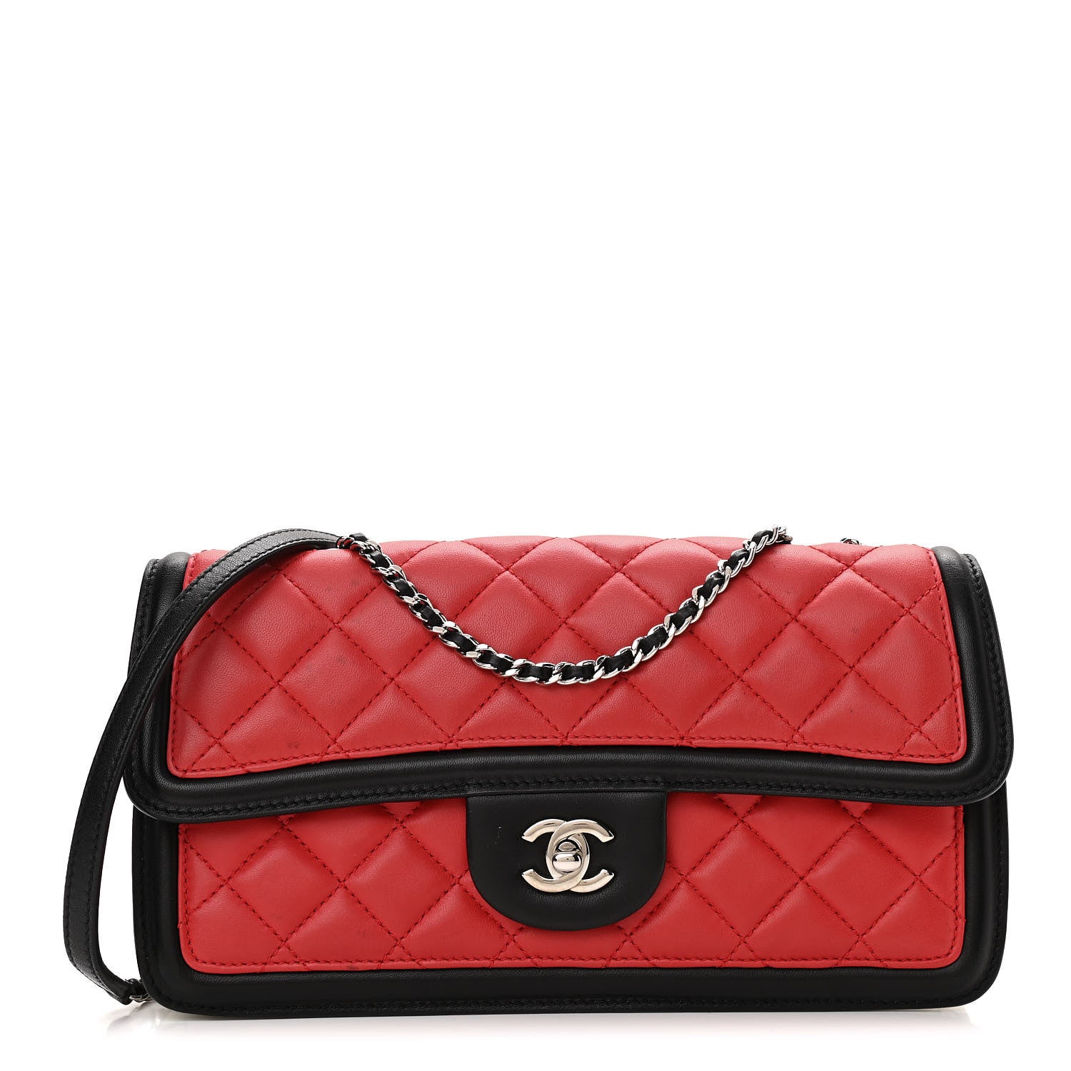 Chanel Lambskin Quilted Medium Graphic Flap Red Black 1 of 12