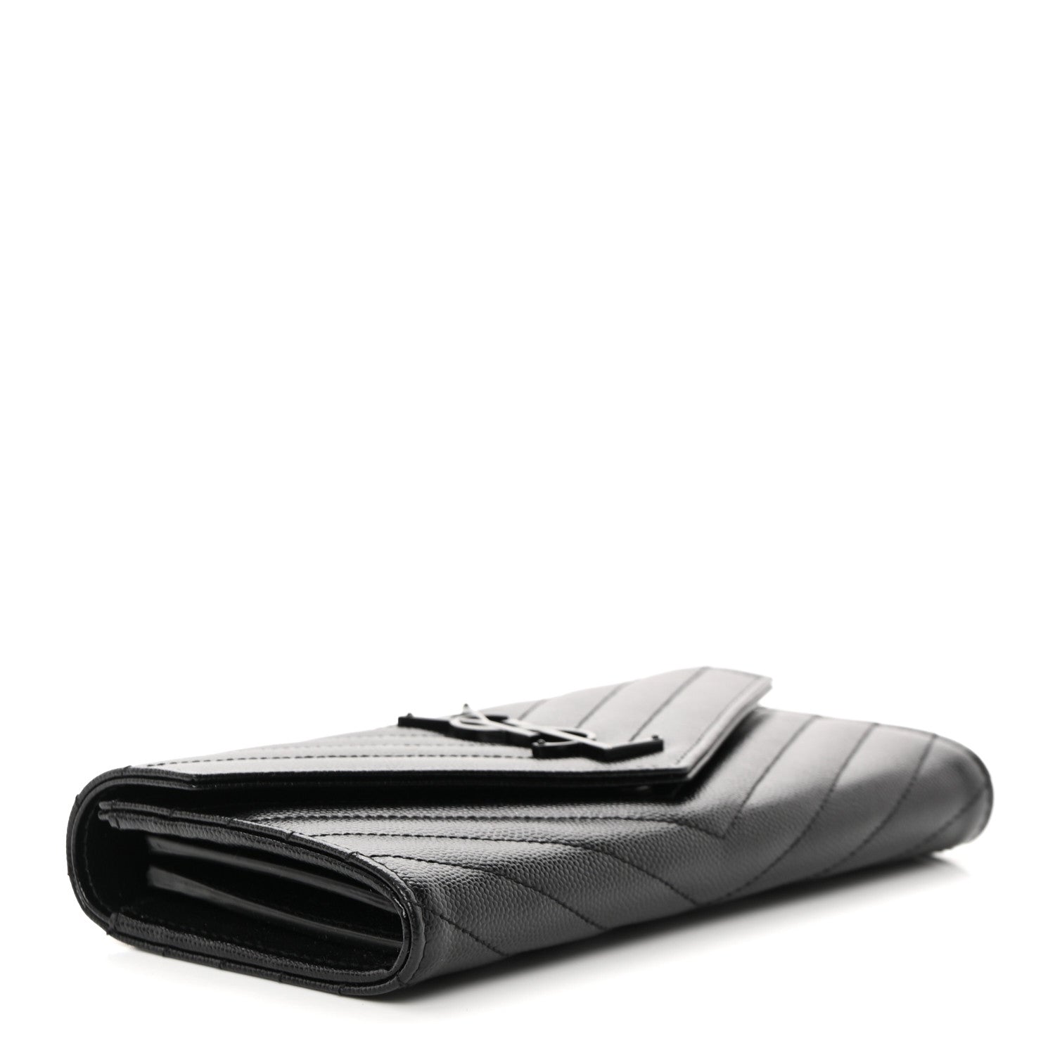 Saint Laurent Grain De Poudre Matelasse Chevron Monogram Flap Wallet Black 4 of 8