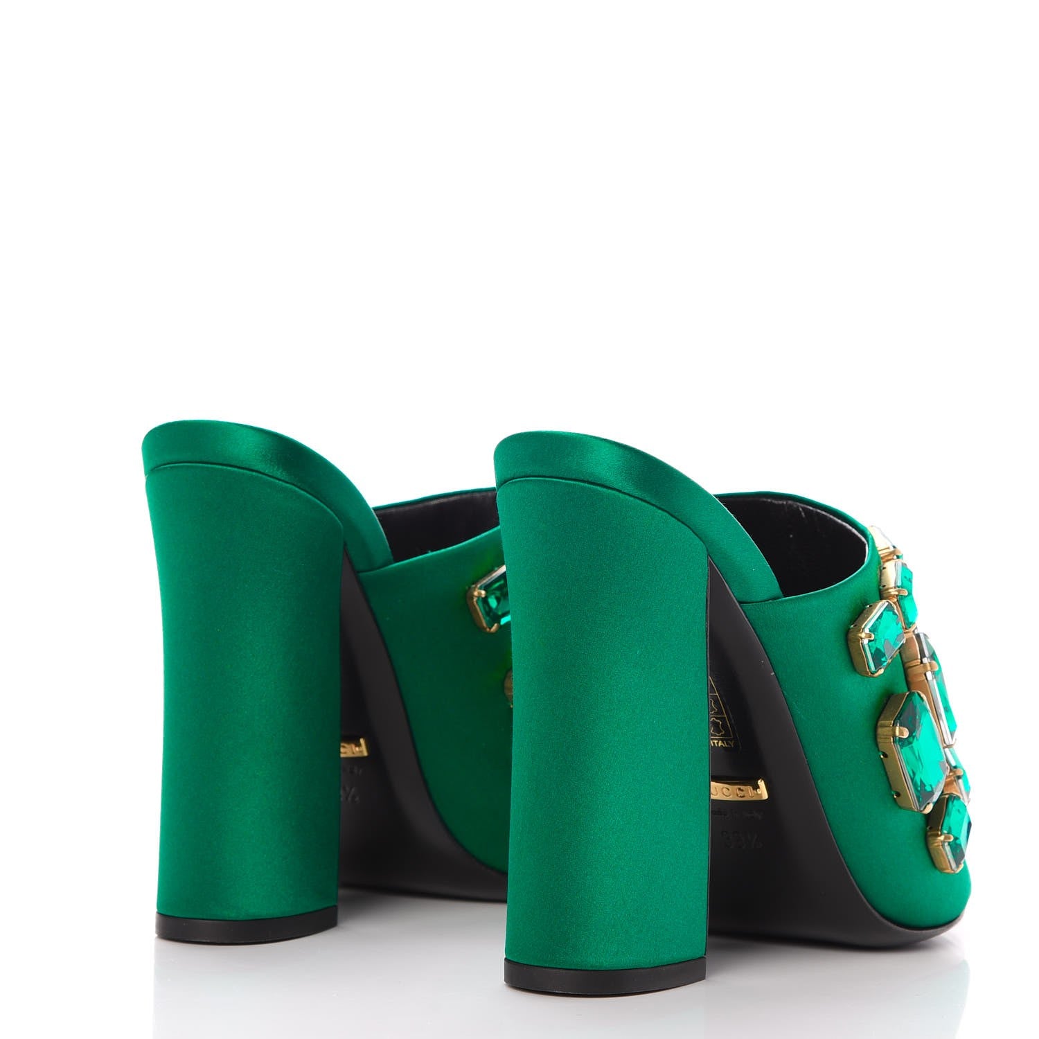 Gucci Silk Satin Crystal Embellished High Heel Slide Sandals 39.5 Emerald 4 of 9