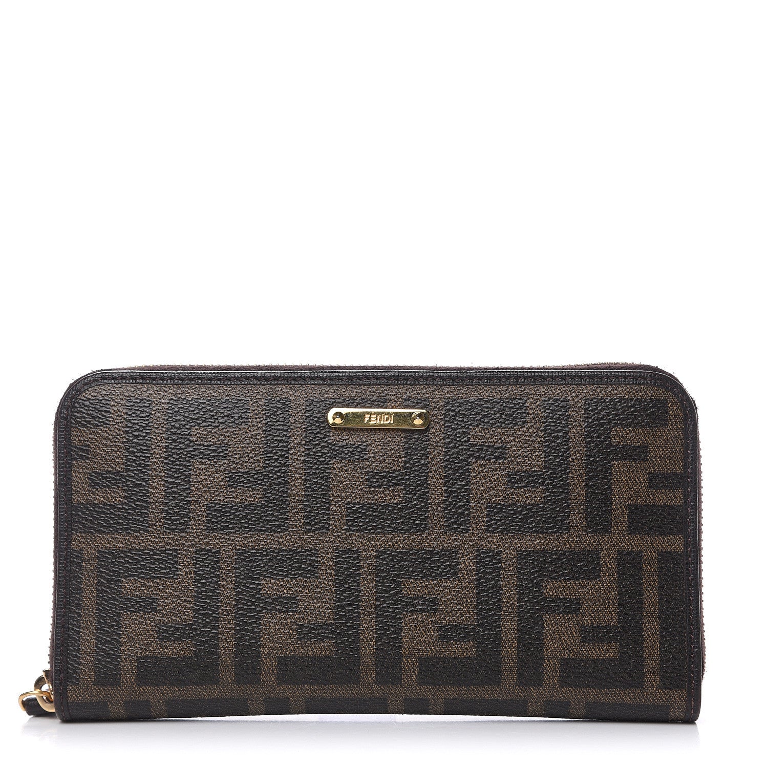 Fendi Zucca Spalmati Vitello Elite Zip Around Wallet Tobacco Ebano 1 of 9