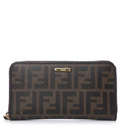 Fendi Zucca Spalmati Vitello Elite Zip Around Wallet Tobacco Ebano 1 of 9