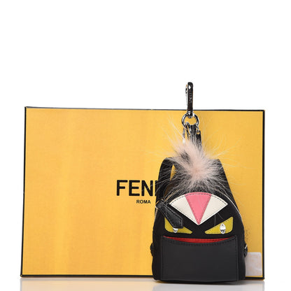 Fendi Nylon Shiny Nappa Nutria Fox Fur Monster Eyes Mini Backpack Charm Black Multicolor 5 of 5