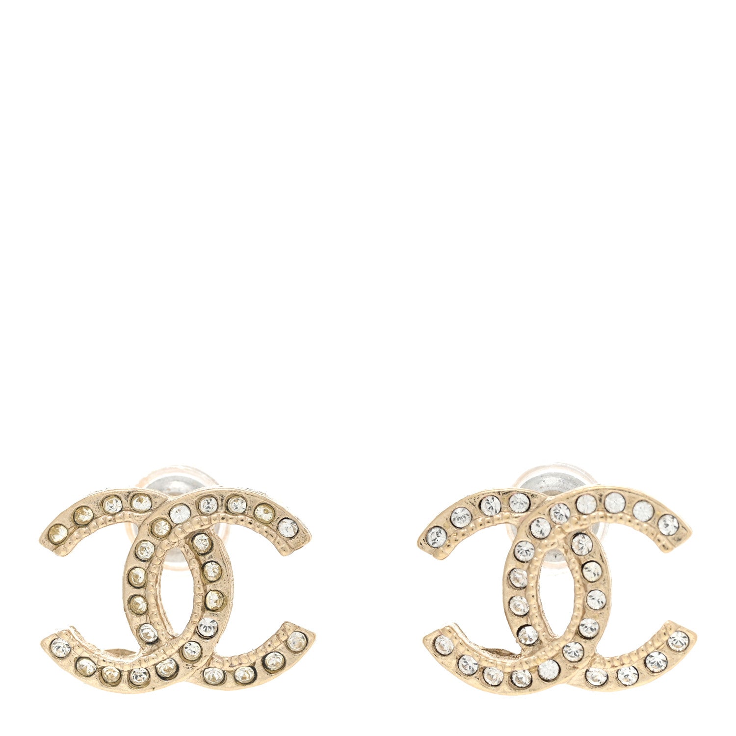 Chanel Crystal Mini Timeless CC Earrings Light Gold 1 of 4