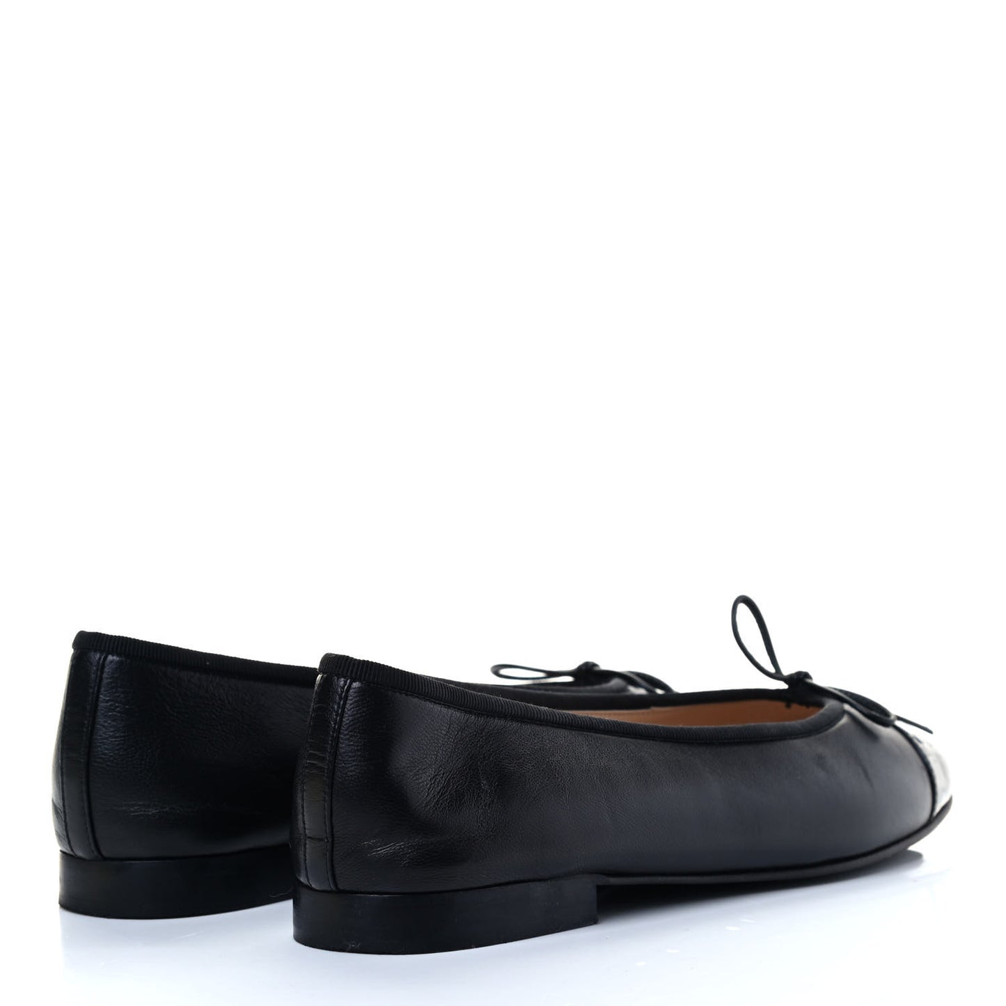 Lambskin Patent Cap Toe Ballerina Flats 38 Black