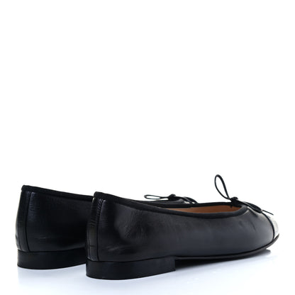 Chanel Lambskin Patent Cap Toe Ballerina Flats 38 Black 3 of 7