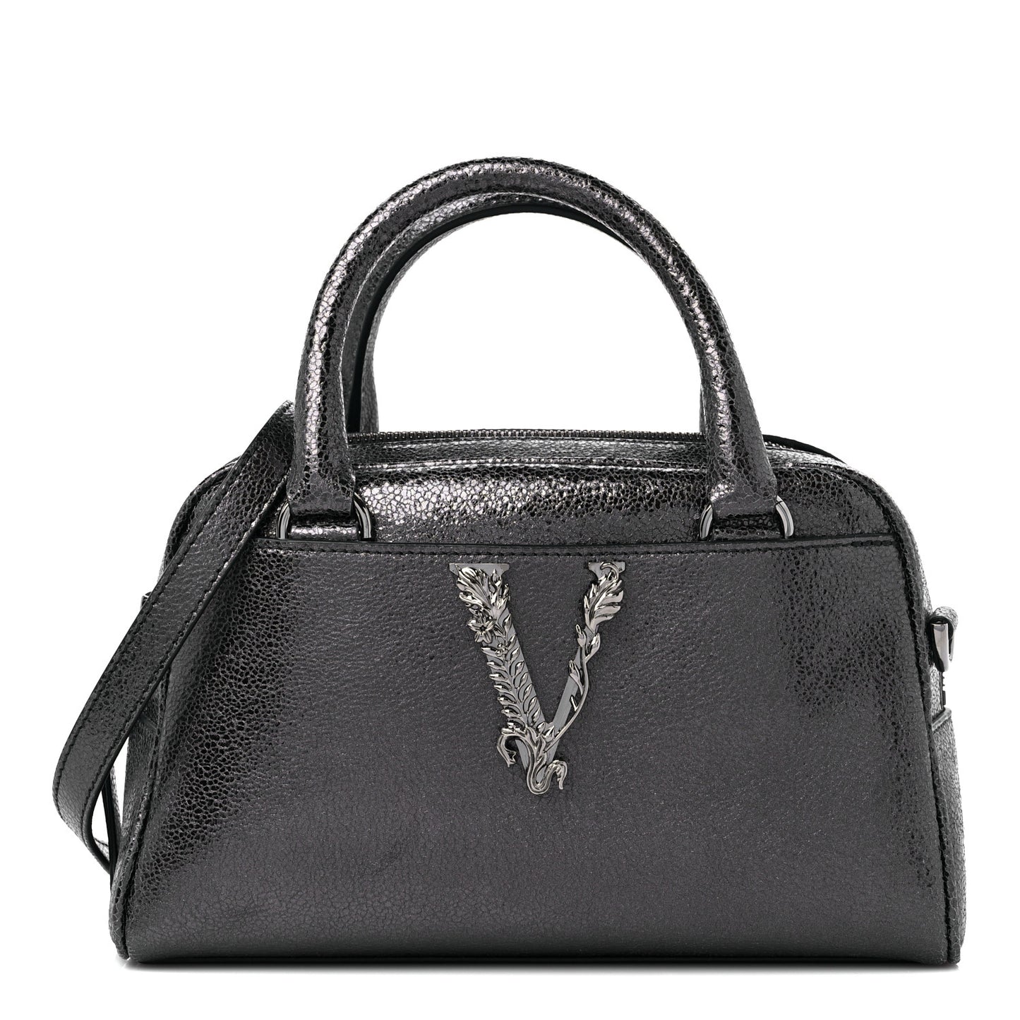 Metallic Calfskin Virtus Bowling Bag Grey