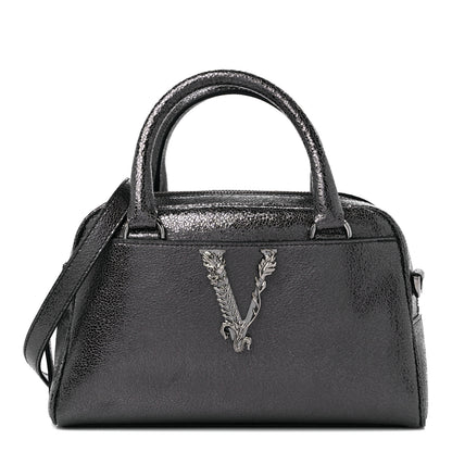 Versace Metallic Calfskin Virtus Bowling Bag Grey 1 of 9